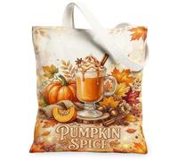 Bolsa de lona con diseño de calabazas, hojas de otoño con leche, color naranja, bolsa pequeña de 33 x 38 cm, Naranja, 13x15 Inch
