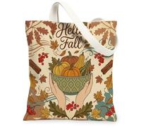 Bolsa de lona con diseño de calabazas para mujer, diseño de hojas rústicas de canela, color naranja otoñal, lavable, reutilizable, ideas para viajes, W, Naranja, 13x15 Inch