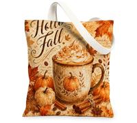 Bolsa de lona con diseño de calabazas para mujer, diseño rústico, color canela, naranja, lavable, reutilizable, pequeña bolsa de mano para ir de compras, Naranja, 13x15 Inch