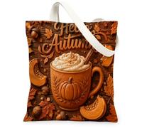 Bolsa de lona con diseño de calabazas para mujer, diseño rústico, color canela, otoño, naranja, lavable, reutilizable, ideal para el mercado, Naranja, 13x15 Inch