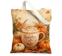 Bolsa de lona con diseño de calabazas, rústica, acogedora, con hojas de leche, color naranja otoño, bolsa de 13 x 15 pulgadas, Naranja, 13x15 Inch