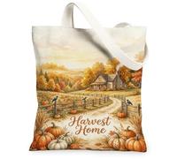 Bolsa de lona con diseño de calabazas, rústica, diseño de árbol de casa de campo, color naranja, bolsa pequeña de 13 x 15 pulgadas, Naranja, 13x15 Inch