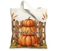 Bolsa de lona con diseño de calabazas, rústica, encantadora, cerca de trigo, color naranja, bolsa estética, 13 x 15 pulgadas, Naranja, 13x15 Inch