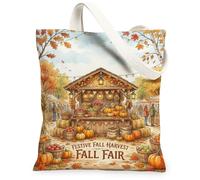 Bolsa de lona con diseño de calabazas, rústica, encantadora, con soporte para cosecha, color naranja otoñal, bolsas pequeñas de 13 x 15 pulgadas, Naranja, 13x15 Inch