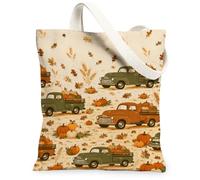 Bolsa de lona con diseño de calabazas, rústica, encantadora, diseño de hojas de camión, color naranja, para uso diario, 33 x 38 cm, Naranja, 13x15 Inch
