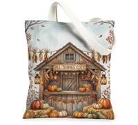 Bolsa de lona con diseño de calabazas, rústica, encantadora, granero, maíz, otoño, naranja, mercado, 13 x 15 pulgadas, Naranja, 13x15 Inch