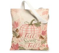 Bolsa de lona con diseño de calabazas, rústica, vintage, hojas, bellotas, otoño, melocotón, mercado, bolsas de 13 x 15 pulgadas, Rosa, 13x15 Inch
