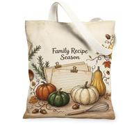 Bolsa de lona con diseño de calabazas, tarjetas de recetas rústicas de temporada, hojas de otoño, color naranja, bolsas estéticas de 13 x 15 pulgadas, Naranja, 13x15 Inch