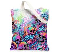 Bolsa de lona con diseño de calavera para mujer, psicodélico y atrevido, remolino de relámpago, verano, multicolor, lavable, reutilizable, bolsa pequeña para viajes, trabajo, compras, librería, 13 x
