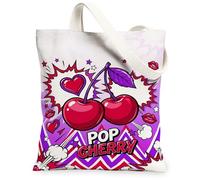 Bolsa de lona con diseño de cerezas para mujer, diseño de corazones atrevidos y estrellas, color rojo, lavable, reutilizable, ideal para viajes, trabajo, compras, librería, 13 x 15 pulgadas