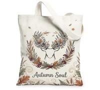 Bolsa de lona con diseño de ciervo, diseño rústico inspirado en la naturaleza, diseño de hojas, bayas, otoño, blanco, bolsa de mercado, 13 x 15 pulgadas, Blanco, 13x15 Inch