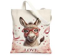 Bolsa de lona con diseño de conejo para mujer, romántica y fantasiosa cinta de corazones de San Valentín, lavable, reutilizable, estética, ideas para viajes, trabajo, compras, librería, 33 x 38 cm