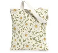 Bolsa de lona con diseño de crisantemo para mujer, diseño floral, vintage, color crema, lavable, reutilizable, para tienda, Crema, 13x15 Inch