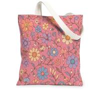 Bolsa de lona con diseño de crisantemo para mujer, diseño floral vintage de flores, primavera, melocotón, lavable, reutilizable, ideal para viajes al aire libre, trabajo, lectura, 13 x 15 pulgadas