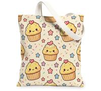 Bolsa de lona con diseño de cupcakes para mujer, divertida y bonita estrella, no amarilla, lavable, reutilizable, estética, ideas para viajes, trabajo, compras, librería, 13 x 15 pulgadas