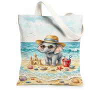 Bolsa de lona con diseño de elefante para mujer, cubo de castillo de arena para verano, color azul, lavable, reutilizable, bolsas pequeñas, Azul, 13x15 Inch