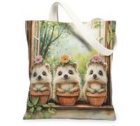 Bolsa de lona con diseño de erizo de primavera para compras, 13 x 15 pulgadas, reutilizable, con estampado de animales, para mujer, divertida pintura estética escénica, decoración de regalo