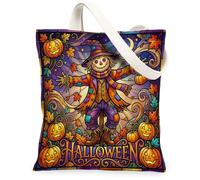 Bolsa de lona con diseño de espantapájaros, diseño de hojas de calabazas, para Halloween, color naranja, 13 x 15 pulgadas, Naranja, 13x15 Inch
