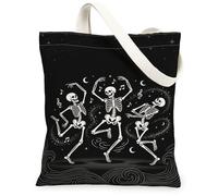 Bolsa de lona con diseño de esqueleto, notas musicales divertidas y divertidas para Halloween, bolsas de compras negras de 13 x 15 pulgadas, Negro, 13x15 Inch