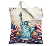Bolsa de lona con diseño de Estatua de la Libertad para mujer, diseño patriótico de estrellas, fuegos artificiales, Día de la Independencia, lavable, reutilizable, ideas para familiares, amigos