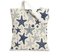 Bolsa de lona con diseño de estrella de mar para mujer, diseño de burbujas náuticas costeras de verano, color azul marino, lavable, reutilizable, bolsas pequeñas ideas para viajes al aire libre, día