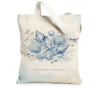 Bolsa de lona con diseño de estrella de mar para mujer, diseño de conchas marinas naturales, coral, verano, lavable, reutilizable, ideal para la familia, Azul, 13x15 Inch