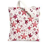 Bolsa de lona con diseño de estrella de mar para mujer, playa, verano, burbujas, círculos, verano, melocotón, lavable, reutilizable, para compras, brunch, parque, biblioteca, excursiones, 13 x 15