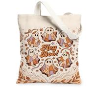 Bolsa de lona con diseño de fantasma, diseño de estrellas, hojas, Halloween, color beige, 33 x 38 cm, Beige, 13x15 Inch