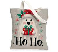 Bolsa de lona con diseño de fantasmas navideños, ligera, lavable, con correa de hombro, reutilizable, para fiestas al aire libre, Gris, 13x15 Inch