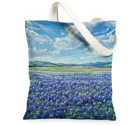 Bolsa de lona con diseño de flores de campanilla de primavera para compras, 13 x 15 pulgadas, bolsa de comestibles reutilizable para mujer, pintura estética de playa, decoración de regalo