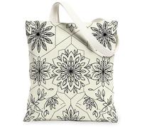 Bolsa de lona con diseño de flores para mujer, minimalista, contemporánea, hexagonal, ninguna negra, lavable, reutilizable, idea de bolsa de mano gráfica, Negro, 13x15 Inch