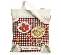 Bolsa de lona con diseño de fresas para mujer, picnic, casual, pan, pescado, verano, rojo, lavable, reutilizable, bolsa de mercado, ideas para familiares, amigos, colegas, lectura, amor, 13 x 15
