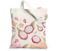 Bolsa de lona con diseño de fruta del dragón para mujer, diseño de flores tropicales, verano, melocotón, lavable, reutilizable, ideal para viajes, trabajo, compras, librería, 13 x 15 pulgadas