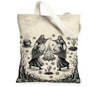 Bolsa de lona con diseño de fuego, figuras artísticas folclóricas, luna, otoño, beige, pequeña, 13 x 15 pulgadas, Beige, 13x15 Inch