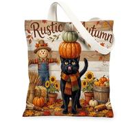Bolsa de lona con diseño de gato Bombay de otoño para compras, 13 x 15 pulgadas, diseño de cosecha rústica de otoño, reutilizable, estampado de comestibles, para mujeres, espantapájaros, playa