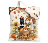Bolsa de lona con diseño de gato Bombay de otoño para compras, 13 x 15 pulgadas, gnomo otoñal, cosecha, reutilizable, estampado de comestibles, para mujeres, espantapájaros, pintura estética