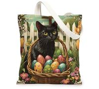 Bolsa de lona con diseño de gato Bombay de primavera, Pascua, para compras, 13 x 15 pulgadas, huevos de granja, cruz de gatito, bolsa de comestibles reutilizable para mujeres, pintura estética vintage