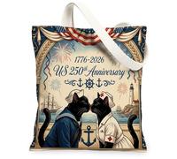 Bolsa de lona con diseño de gato Bombay del 250 aniversario para compras, 13 x 15 pulgadas, 4 de julio, bolsa de comestibles reutilizable para mujeres, pintura estética patriótica de playa, decoración