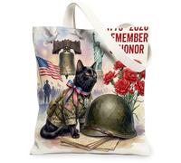 Bolsa de lona con diseño de gato Bombay del 250 aniversario para compras, 13 x 15 pulgadas, 4 de julio, Día de los Caídos, bolsa de comestibles reutilizable para mujeres, patrón estético patriótico