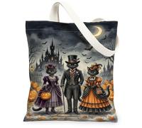 Bolsa de lona con diseño de gato, calabazas espeluznantes, castillo, Halloween, mercado negro, bolsas de 13 x 15 pulgadas, Negro, 13x15 Inch