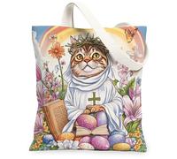 Bolsa de lona con diseño de gato de Bengala para primavera, Pascua, 13 x 15 pulgadas, diseño retro de huevos cruzados, gatito, reutilizable, para mujer, pintura estética campestre, decoración de