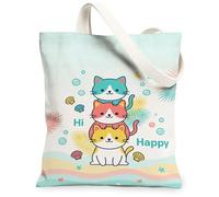 Bolsa de lona con diseño de gato para mujer, diseño de burbujas, color turquesa, lavable, reutilizable, ideal para el mercado, Turquesa, 13x15 Inch