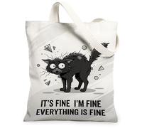 Bolsa de lona con diseño de gato para mujer, formas geométricas juguetonas, salpicaduras, ninguno negro, lavable, reutilizable, ideas de bolsa de mercado para viajes al aire libre, día de trabajo
