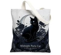 Bolsa de lona con diseño de gato para mujer, gótica y mística, luna rosa, Halloween, color negro, lavable, reutilizable, bolsas pequeñas, ideas para viajes de compras, oficina, biblioteca, casual, 13