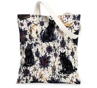Bolsa de lona con diseño de gato para mujer, gótica y mística, rosa, luna, Halloween, color negro, lavable, reutilizable, ideal para salir al aire libre, Negro, 13x15 Inch
