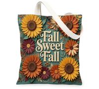 Bolsa de lona con diseño de girasol para mujer, diseño rústico de hojas de crisantemo, otoño, amarillo, lavable, reutilizable, estética, idea de bolsa, Amarillo, 13x15 Inch