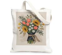 Bolsa de lona con diseño de girasol para mujer, tulipanes bohemios florales, crisantemo, color amarillo, lavable, reutilizable, bolsa de mercado, Amarillo, 13x15 Inch