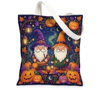 Bolsa de lona con diseño de gnomo, diseño de calabazas festivas, para Halloween, naranja, bolsa de la compra, 33 x 38 cm, Naranja, 13x15 Inch