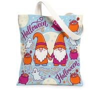 Bolsa de lona con diseño de gnomos, fantasmas juguetones, calabazas, Halloween, naranja, para uso diario, 13 x 15 pulgadas, Naranja, 13x15 Inch