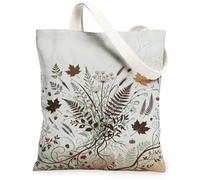Bolsa de lona con diseño de helecho, inspirada en la naturaleza botánica, diseño de hojas y flores, color marrón, 13 x 15 pulgadas, Marrón, 13x15 Inch